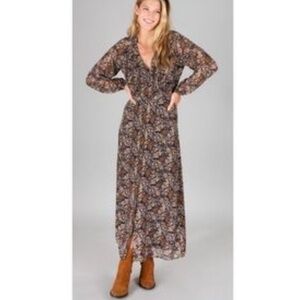 Natural Life Floral Paisley Maxi Dress Navy Gold Metallic Women's Size XL